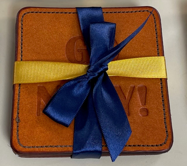 Annapolis Coaster Set - Brown Leather, Brown Thread