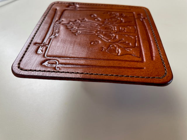 Annapolis Coaster Set - Brown Leather, Amber Thread