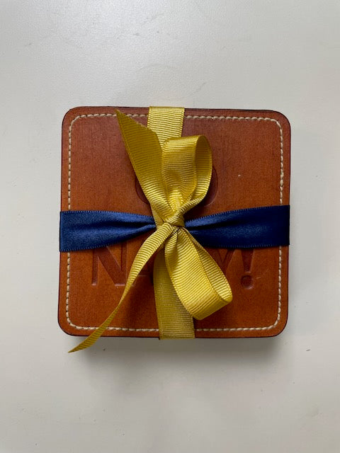 Annapolis Coaster Set - Brown Leather, Amber Thread