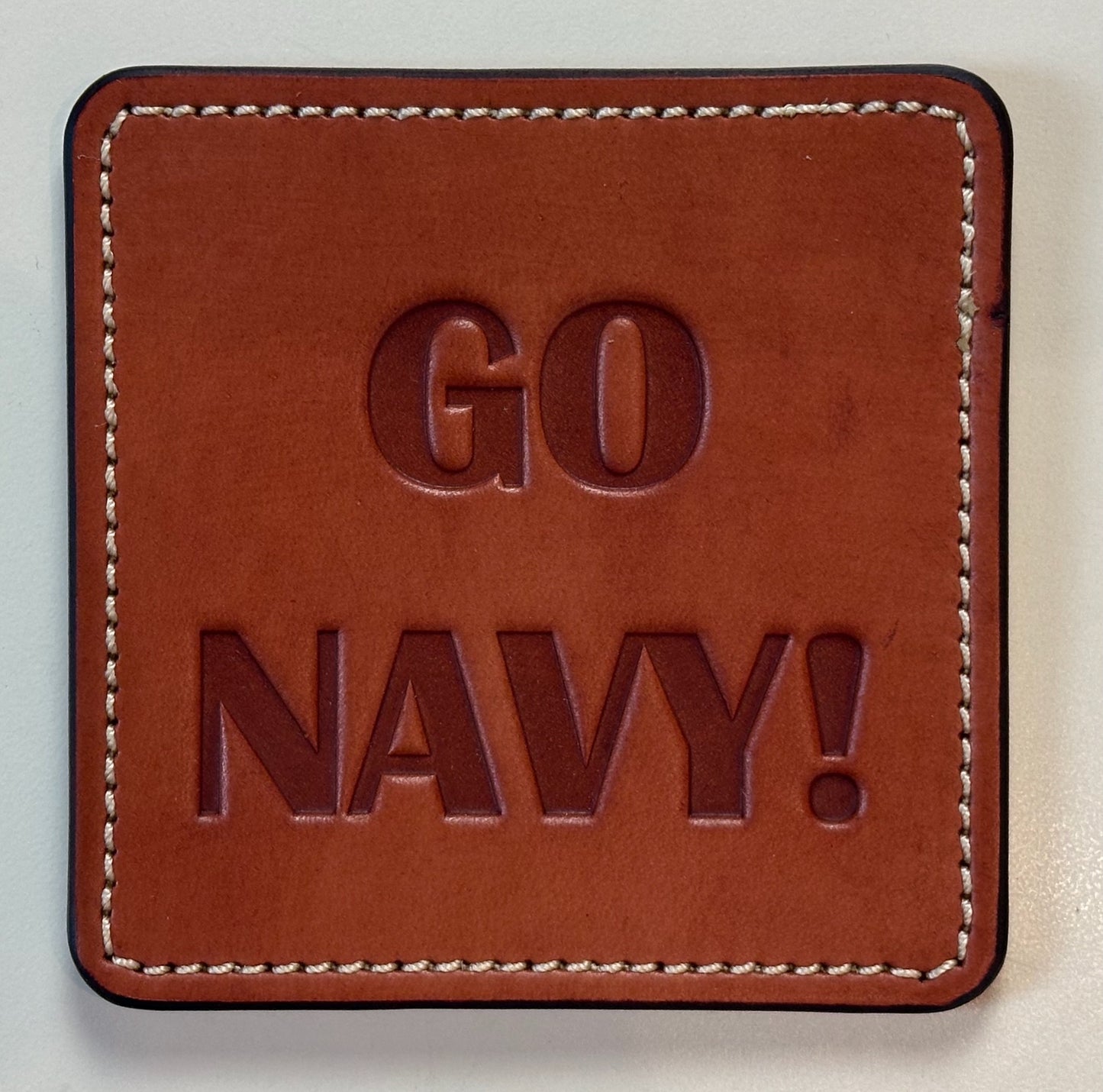Annapolis Coaster Set - Brown Leather, Amber Thread