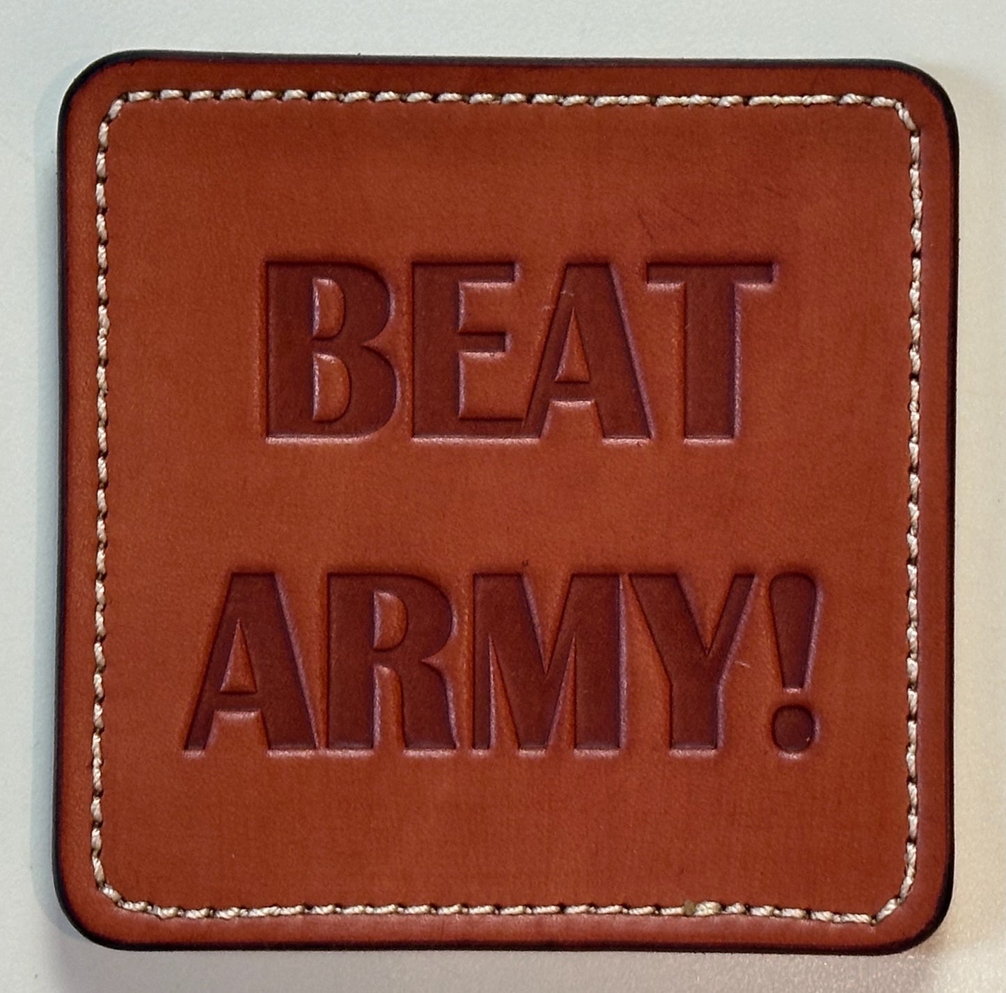 Annapolis Coaster Set - Brown Leather, Amber Thread
