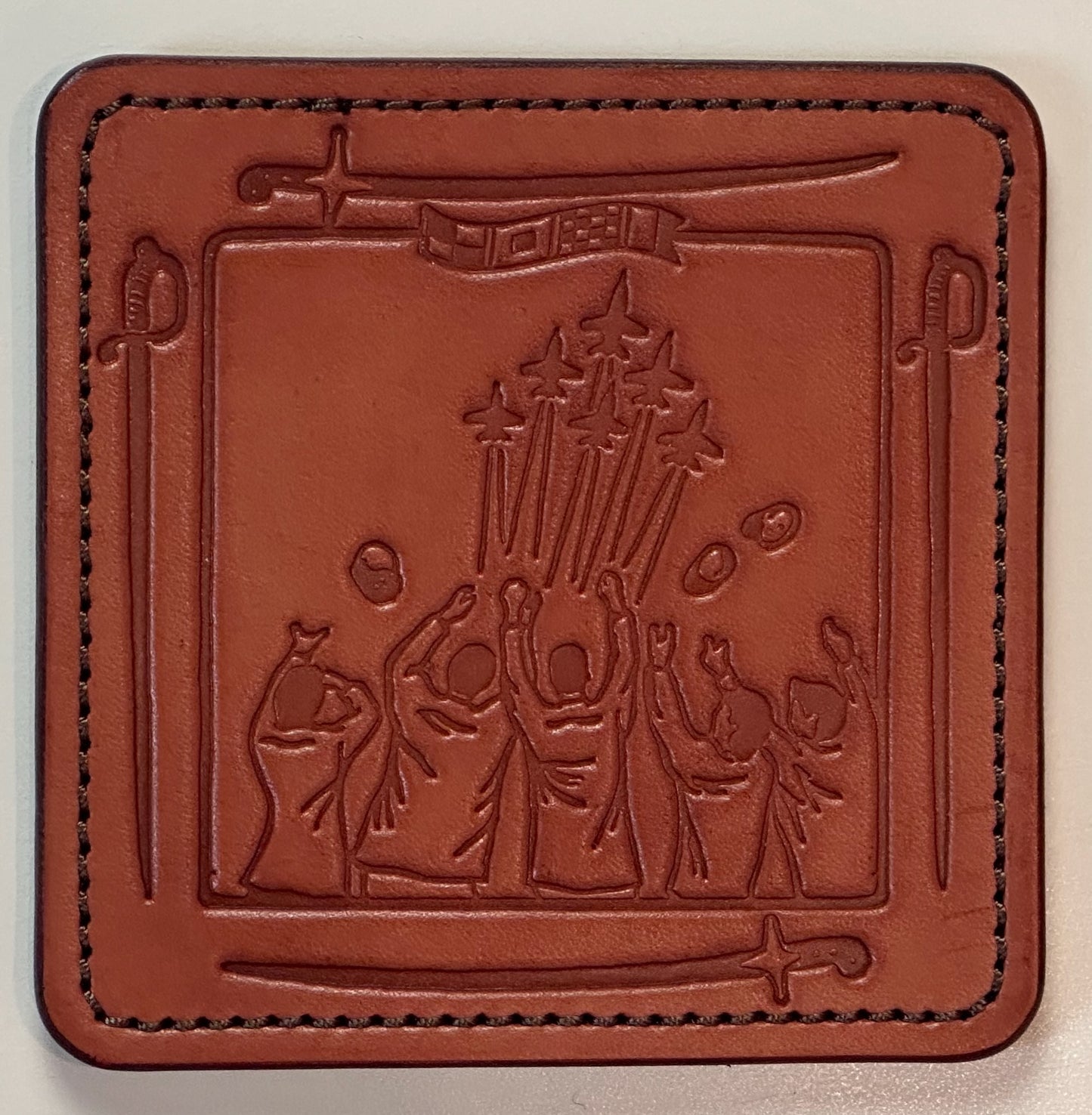 Annapolis Coaster Set - Brown Leather, Brown Thread