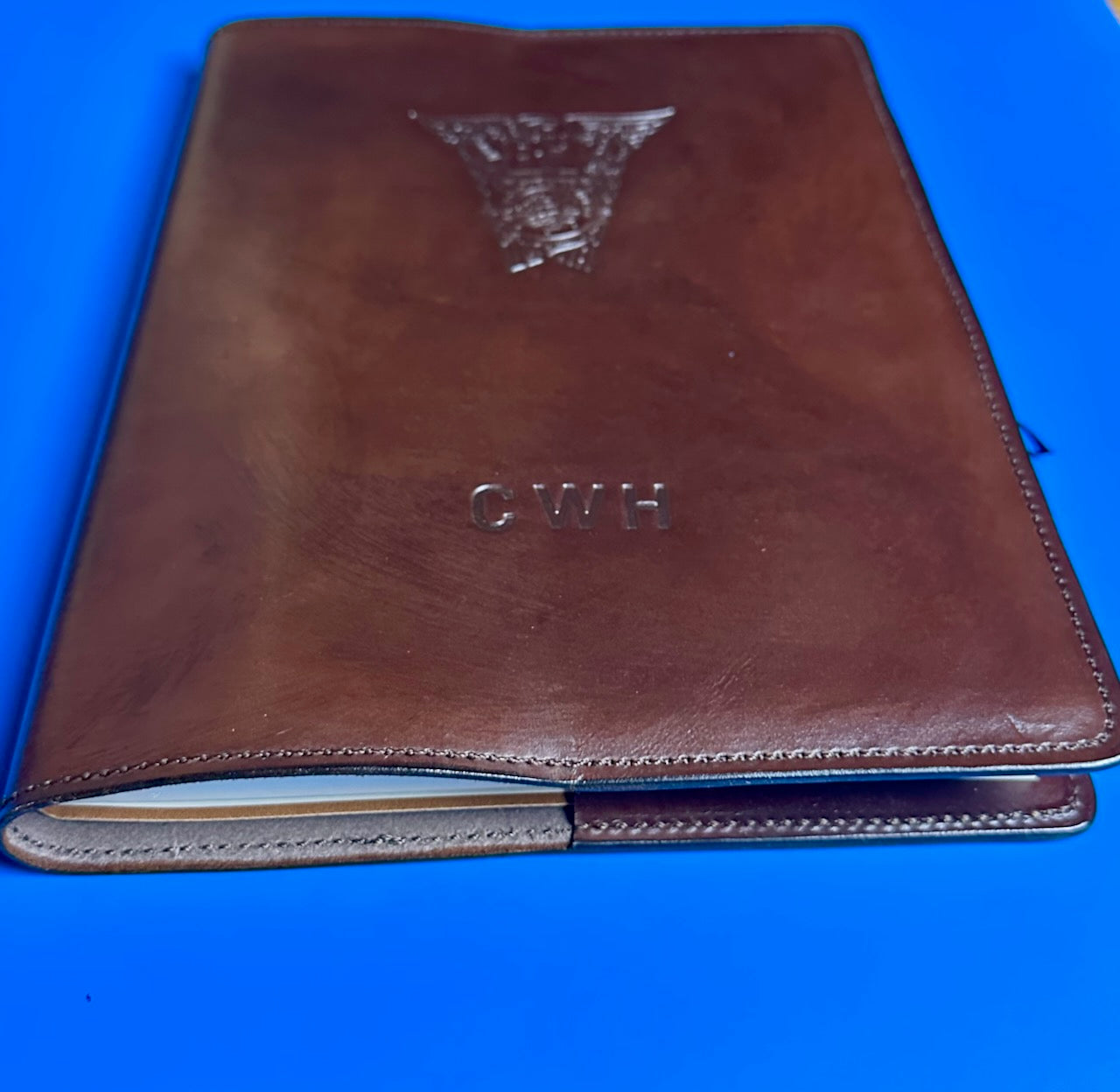 Leather Notebook with Class Crest and Initials - Brown
