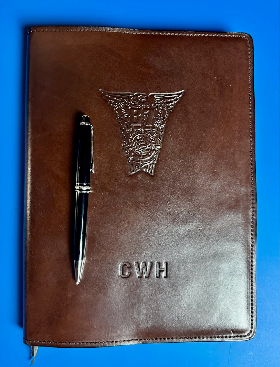 Leather Notebook with Class Crest and Initials - Brown