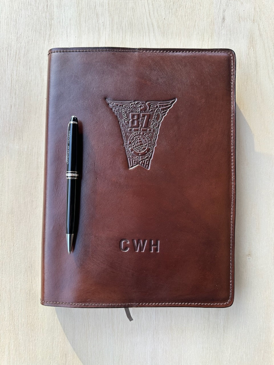 Leather Notebook with Class Crest and Initials - Brown