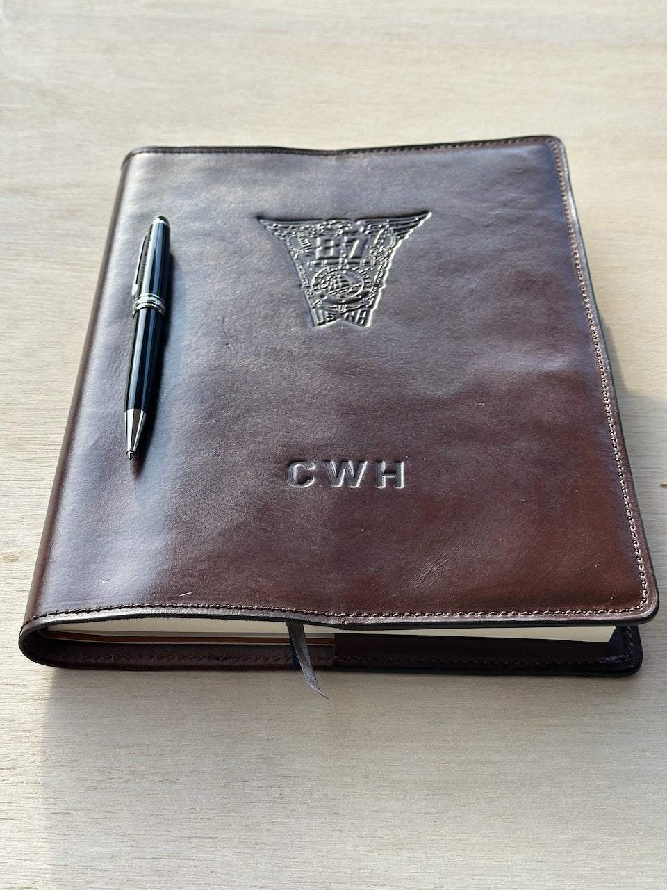 Leather Notebook with Class Crest and Initials - Brown