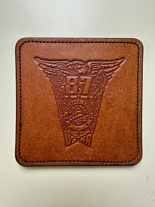Class of 1987 Coaster - Brown Leather, Brown Thread