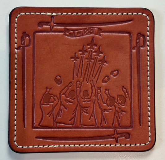 Annapolis Coaster Set - Brown Leather, Amber Thread
